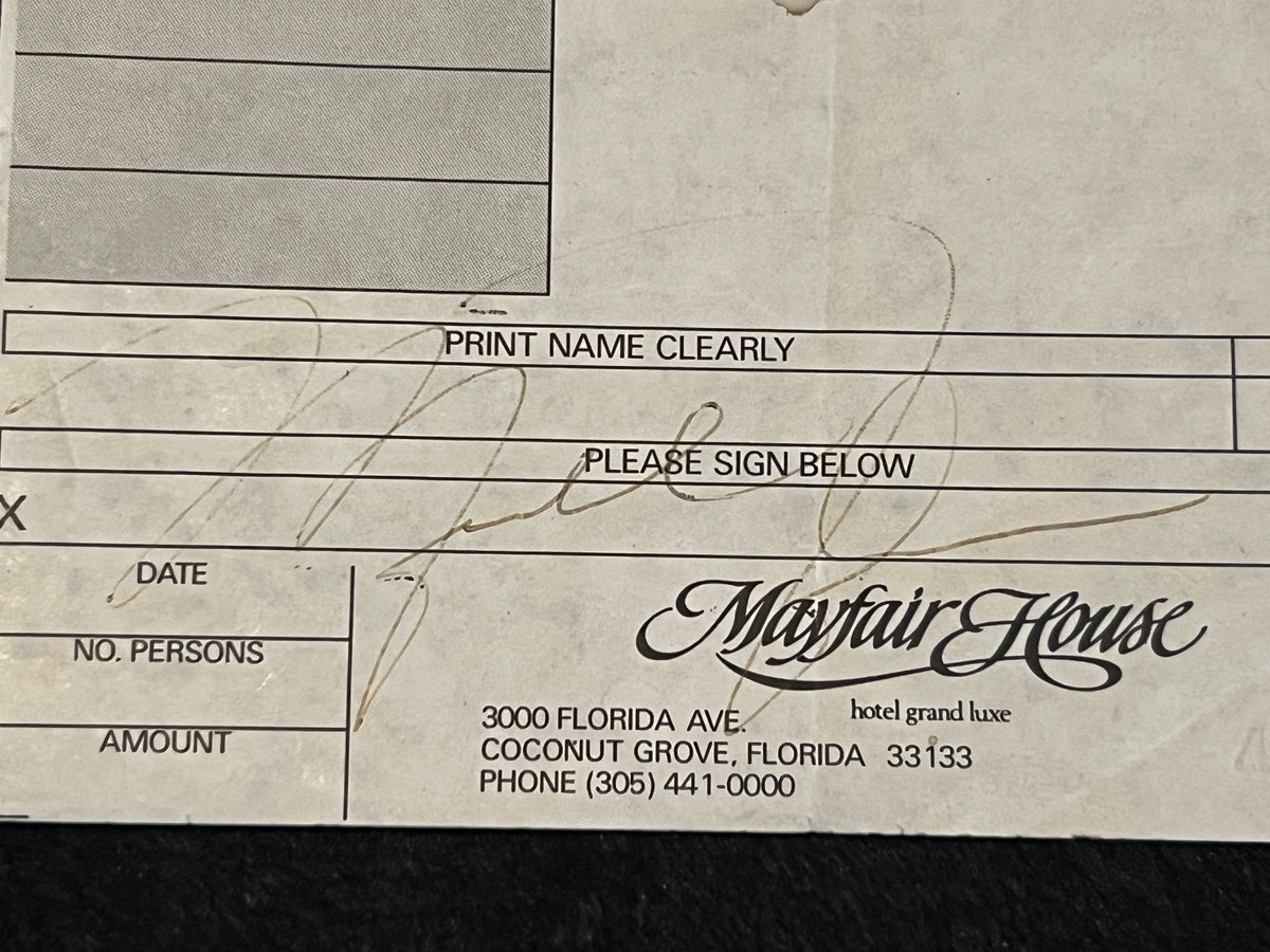 Michael Jordan signed Vintage Mayfair House suite service/mini-bar Receipt with Additional MJ Handwriting (tip and total)