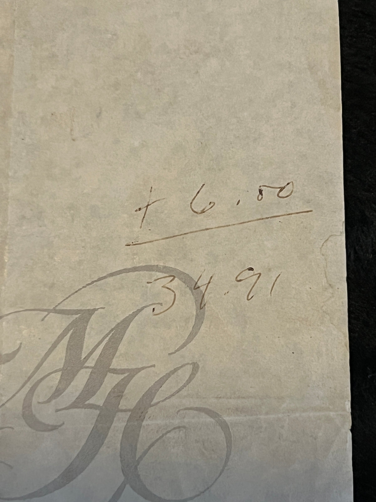 Michael Jordan signed Vintage Mayfair House suite service/mini-bar Receipt with Additional MJ Handwriting (tip and total)
