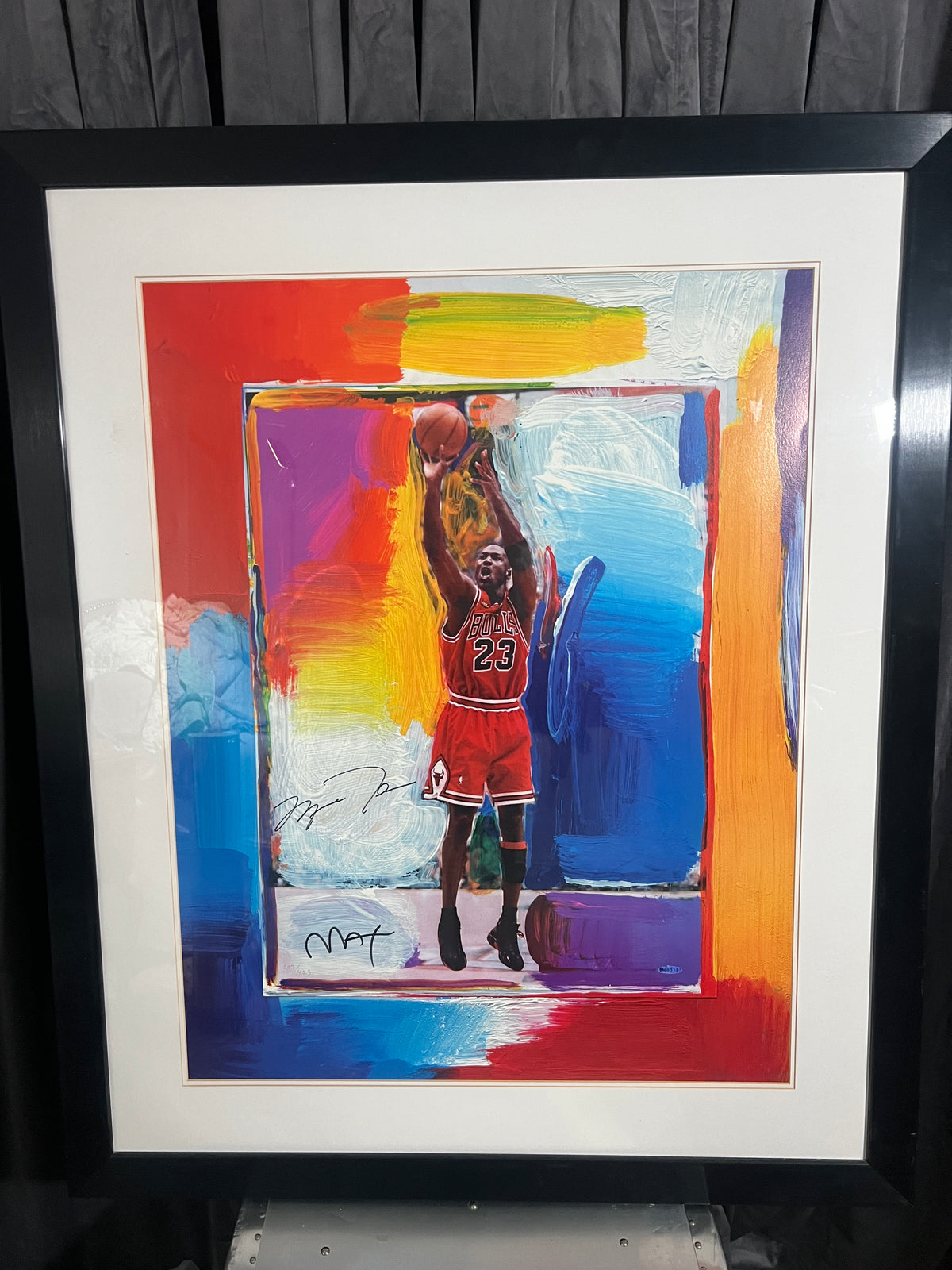 HUGE Michael Jordan Limited Edition Peter Max Signed Framed "Farewell Shot" Lithograph /423 circa 1998