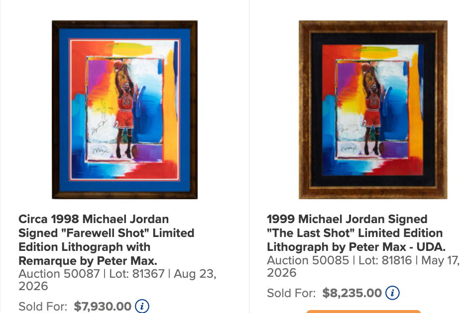 HUGE Michael Jordan Limited Edition Peter Max Signed Framed "Farewell Shot" Lithograph /423 circa 1998